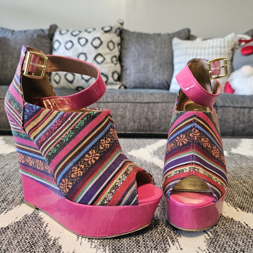 Bakers Multicolor Striped Wedge Sandals